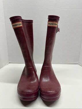 Hunter Boots Rain Boot Pull On Waterproof Purple Glitter Kids Big Girls Size 4